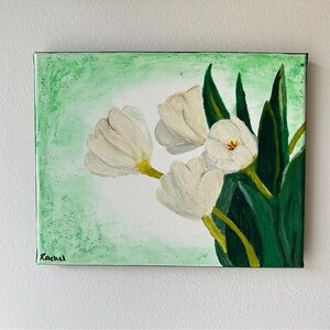 White and Green Floral Canvas Art